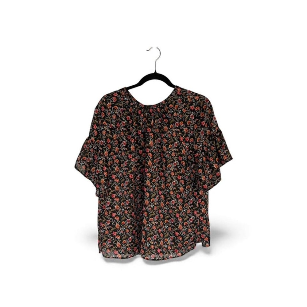 LOFT black and red floral short sleeve blouse